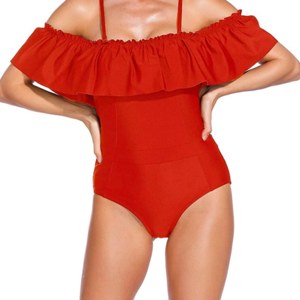 Red off should bathing suit